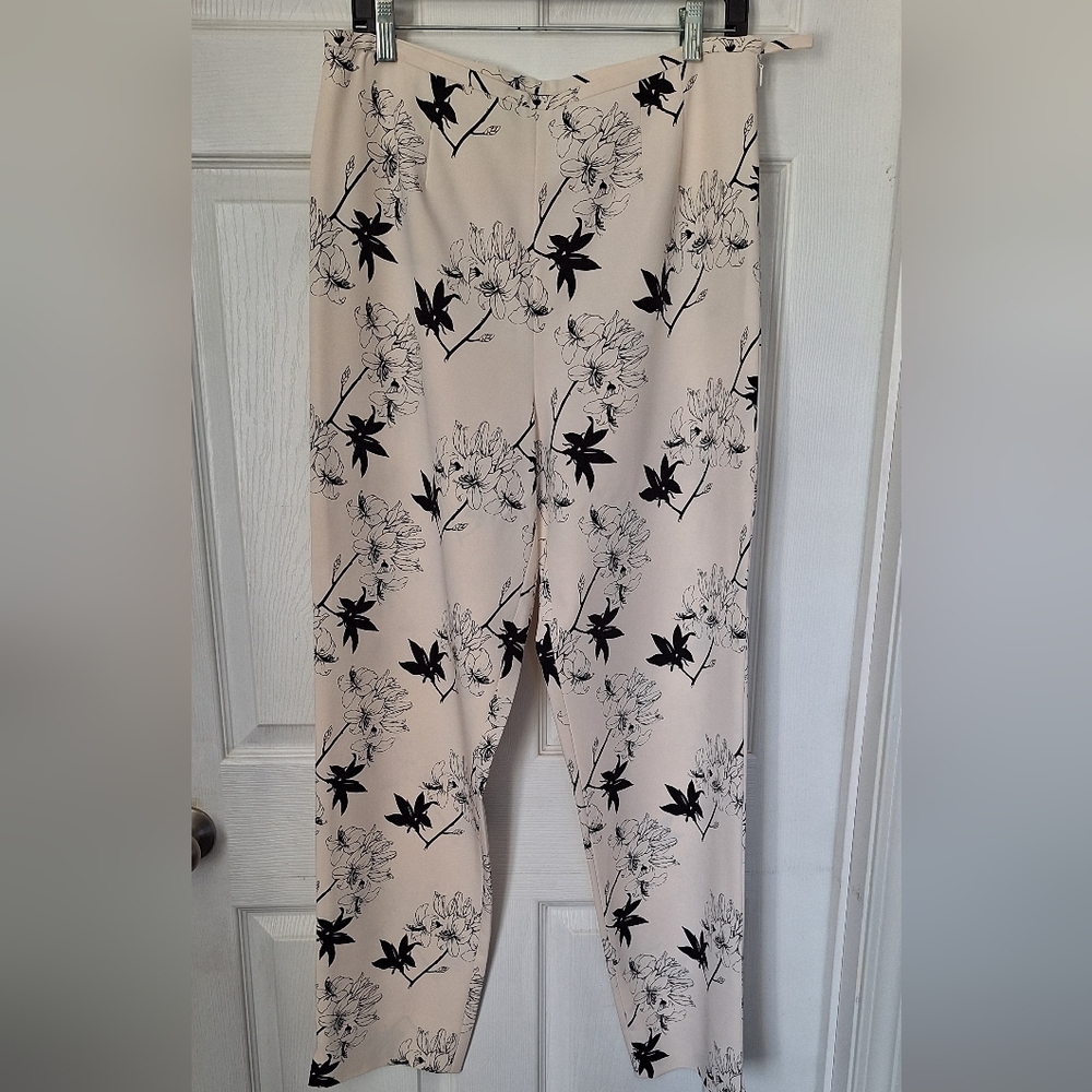 DD Collection Silk Pants Off White And Black Floral Size 12
